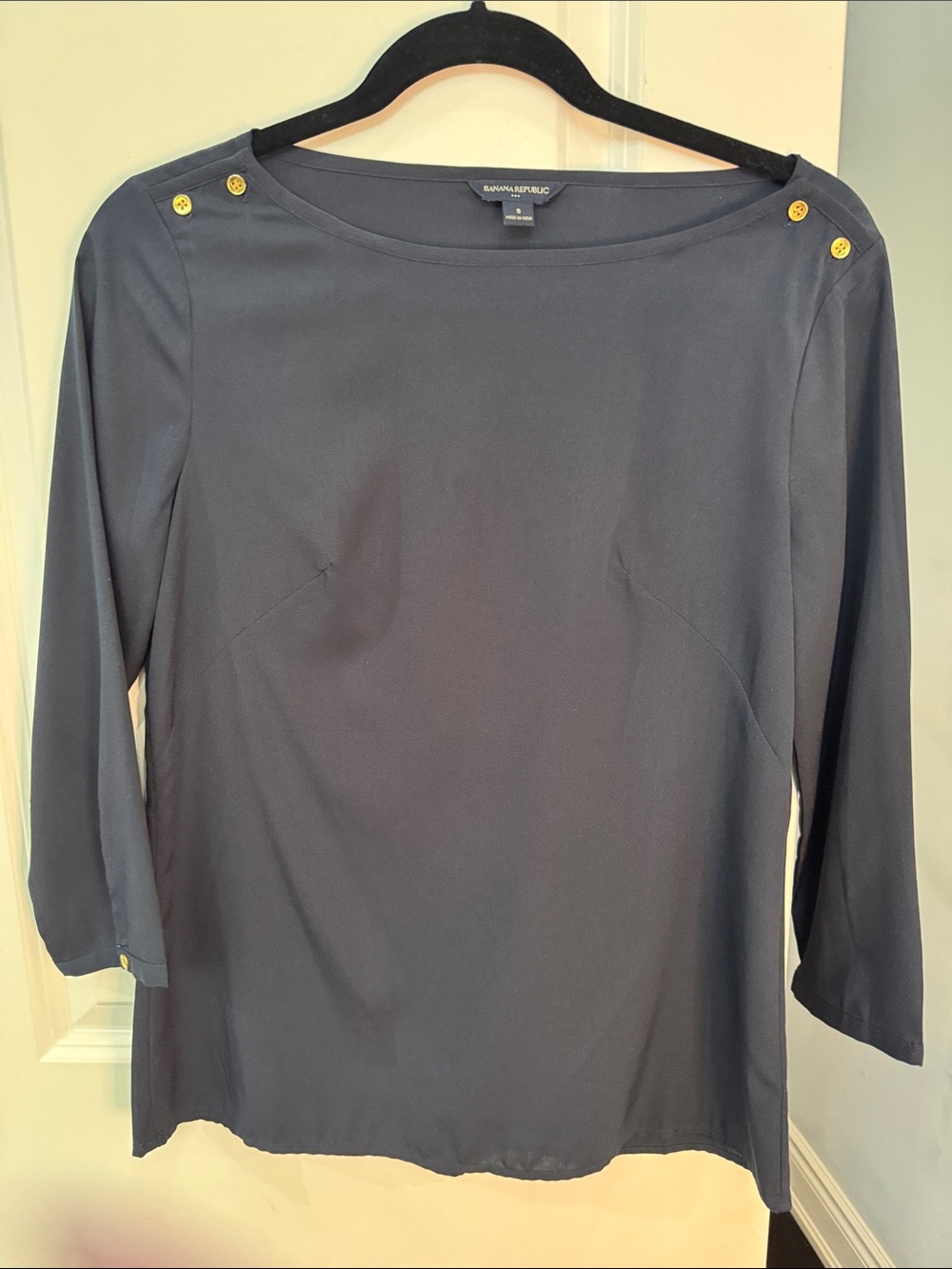 Banana Republic Navy Top with Gold Shoulder Buttons